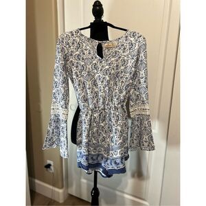 Hollister blue and white floral romper